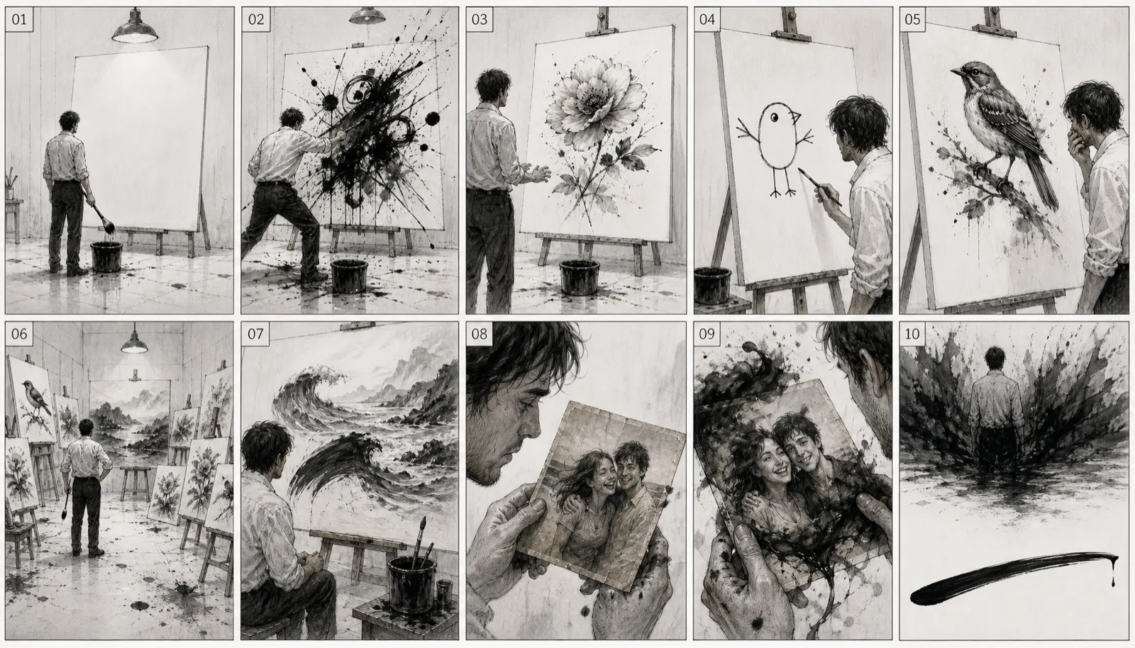 el primer storyboard de la película del pintor